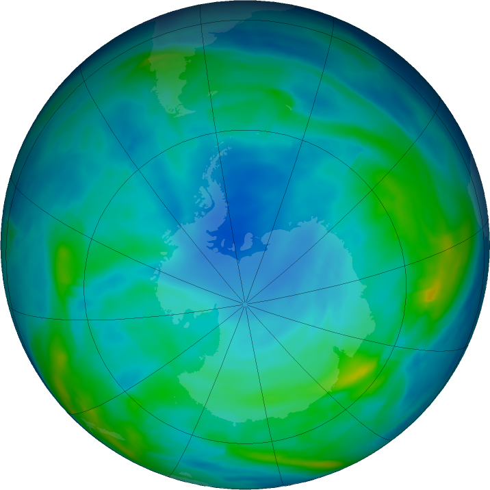 Antarctic ozone map for 06 June 2019